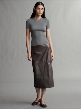 NWT $1395 TWP Lola Lambskin Midi Skirt